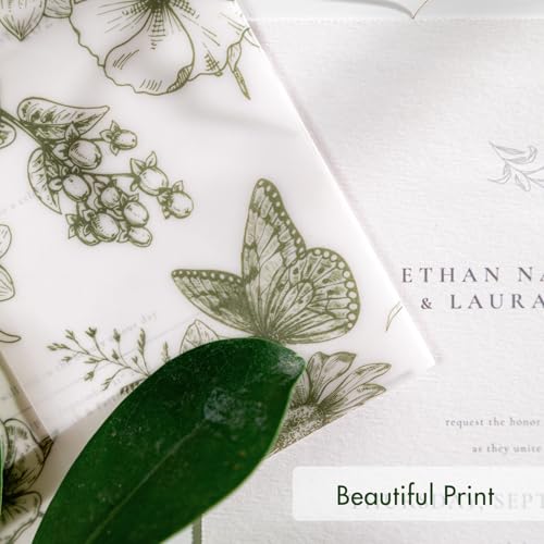 50 Pack Pre-Folded Vellum Jackets for 5x7 Invitations,AZAZA Elegant Translucent Invitation Sleeves,115GSM Vellum Jackets 5x7, Wedding Invitation Accessories, for Weddings Birthdays,Sage Green Toile - color: 50Pack--Sage Green Toile