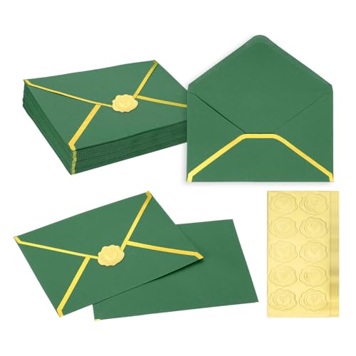 PATIKIL 50 Pcs A7 Envelopes, 5 x 7" Gold Border Invitation Envelopes Mailing Party Envelope for Wedding Invitation Cards Greeting Graduation Birthday Office, Dark Green - color: Dark Green