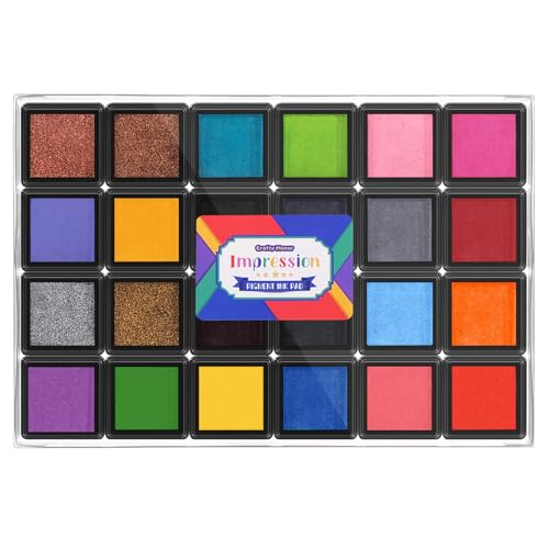 CraftyManor Mini 24 Color Pigment Ink Pads Set for Stamps, Fingerprint Ink Pad, Stamp Pad for Scrapbook Paper & Stamps for Classroom & Clothing Stamp & Letter Stamps, Archival - color: 24 Color