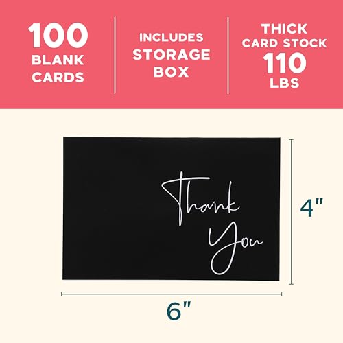 VNS Creations Thank You Cards With Envelopes - 100 Pack 4 x 6 Blank - Black - color: Black, size: 100 Pack - 4" x 6" (Value Pack)