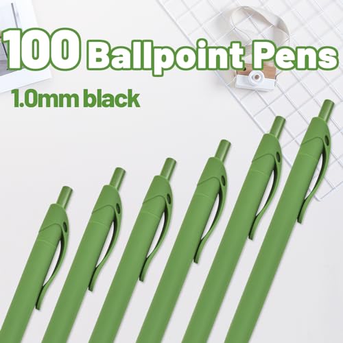 BallPoint Pens, 100 Pack (BLACK Ink),Bulk Pens, Green Barrel,Click Pens for Office Home and School, Retractable Ballpoint Pens, Medium Point, 1.00MM (Green) - color: Green