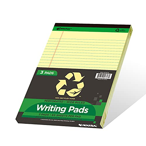KAISA Yellow Legal Pads Writing Pads Recycled Paper 8.5"x11.75" Wide Ruled Perforated 50 sheets Hard Back Notepads 8-1/2"x 11-3/4" Writing Tablet Canary For Office Supplies (Canary 3pads) - color: Canary 3pad, size: 8.5x11.75inch
