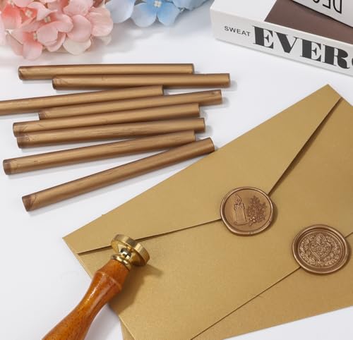 12 Pcs Glue Gun Wax Seal Sticks for Wax Stamp, Vintage Sealing Sticks Set Suit to 0.43'' Glue Gun Great for Wedding Invitation, Cards, Envelopes, Christmas Ideas (Antique Gold) - color: Antique Gold