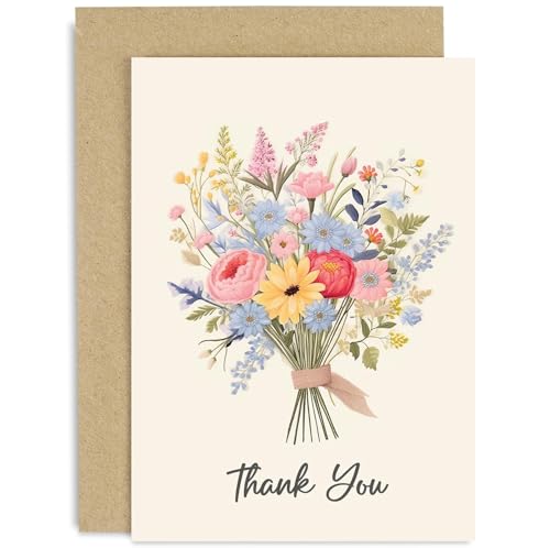 Old English Co. Special Flower Bunch Thank You Card for Friends - Thank You Gifts for Women - Thank You Wedding Cards - Teacher Thank You | Blank Inside