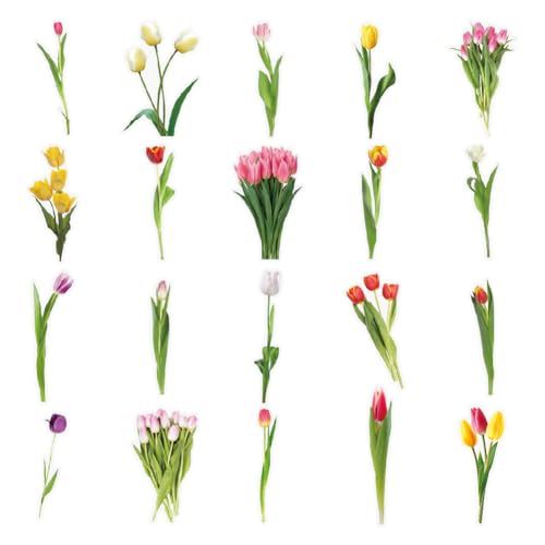 40Pcs Flower Stickers for Water Bottle - Self-Adhesive Transparent Waterproof Vinyl Sticker Decal for Adults Card Decoration DIY Scrapbook Laptop Phone Case Nature Floral Plant Colorful Tulip Stickers - color: Transparent Clear Colorful Ins Style Diy Natu