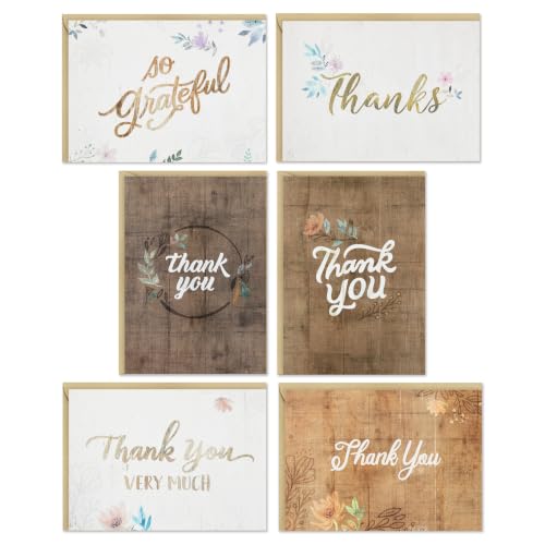 Hallmark Bulk Thank You Cards, Assorted 48-Pack (Rustic Flowers)