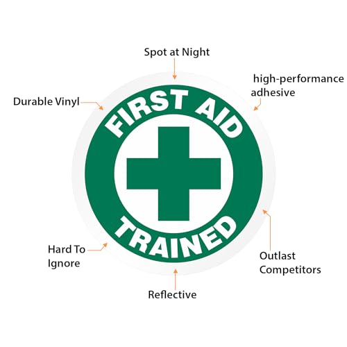 SmartSign First Aid Trained Pack of 5 Hard Hat Labels | Retro-Reflective, 2" Circle - color: First Aid Trained