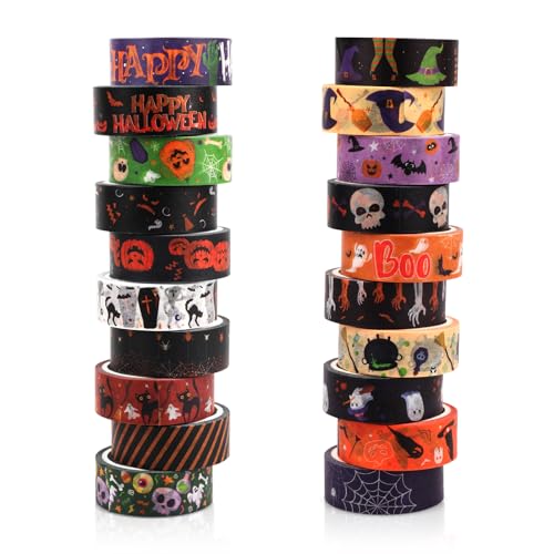 Halloween Washi Tape Set 20 Rolls Halloween Scary Decorative Tape for Kids Holiday DIY Art Crafts Notebook Scrapbooking & Stamping Supplies - style: Halloween