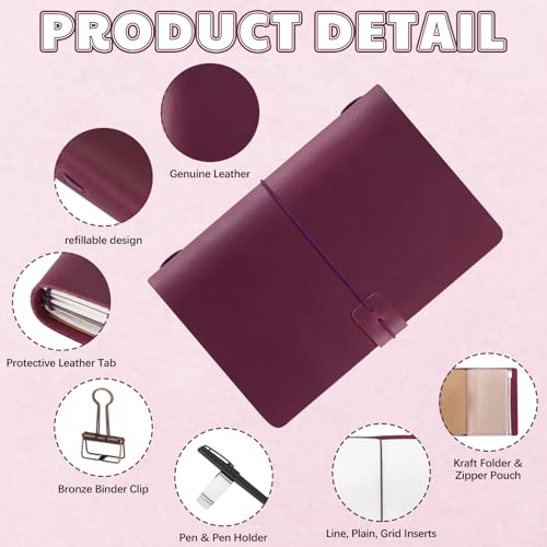 Thenshop Leather Travel Notebook 3 Inserts, Purple, A5 Size - color: Purple, size: A5 Size
