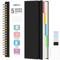 Graph Paper Notebook 8.5" X 11": 5 Subject Graphing Notebook with Dividers - color: Black