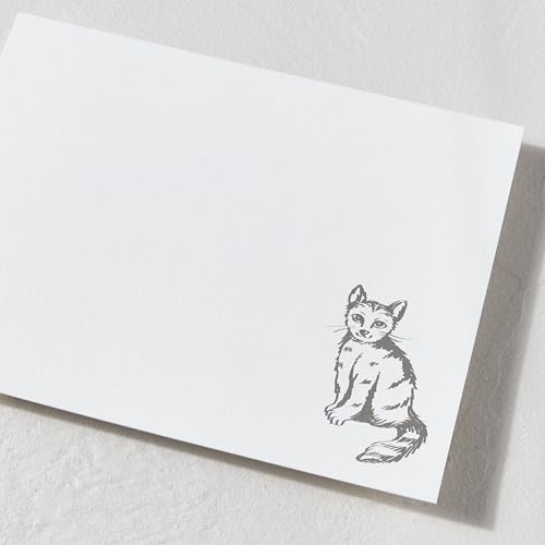 Minted Furry Friend Stationery Set, Set of 10, Flat Note Cards & Envelopes for Invitiations and Handwritten Thank You Messages, Black & White Cat, Gifts for Men & Women, Pet Lovers, Luxurious Paper - color: Furry Friend