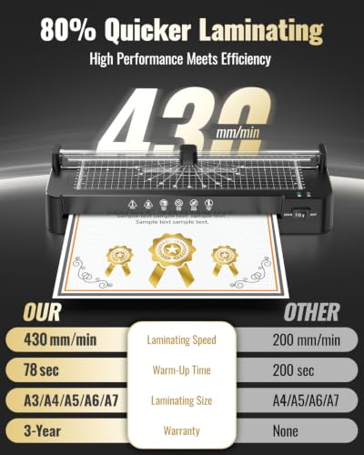13Inch Laminator Machine with Sheets 50pcs, Paper Cutter Corner Rounder Scale Line, Dual Roller Hot/Cold NTC Control 11x17 ABS Anti-Jam 78s Preheat Laminating Machine for Teacher Office Home A3A4A5A6 - color: Black, size: 13 inch
