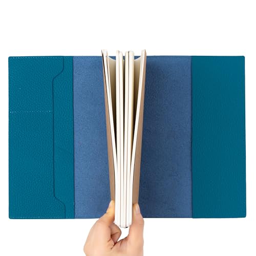 WANDERINGS A5 Travelers Notebook with Pockets – Blue Genuine Leather Journal – 6" x 8.5" (15 x 22cm) – Refillable Travel Journal – 120 GSM Blank Inserts - color: Blue