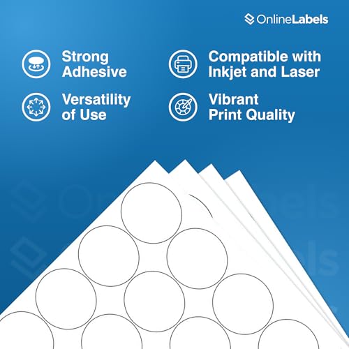OnlineLabels 2" Circle Labels - White Matte - Inkjet/Laser - 250 Sheets - size: 250 Sheet Pack