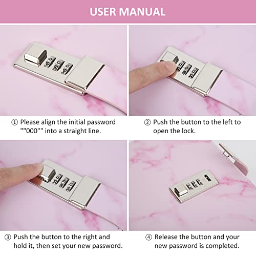 Diary Gift Set, Marble PU Leather 300 Pages Journals for Writing, Drawing Notebook with Lock Includes Combination Lock, Double Layer Pencil Pouch, Bracelet, Diamond Pen