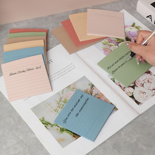 (12 Pack) Lined Sticky Notes 4x4 in, 6 Vintage Colors Self-Stick Note Pads - color: Vintage