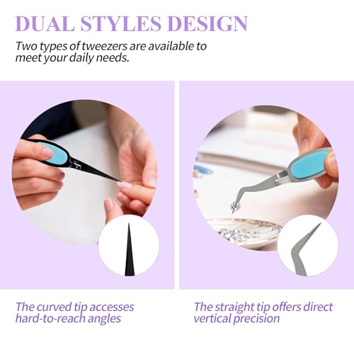3PCS Reverse Tweezers Craft Tweezers with Soft Grip Crossing Lock for Crafting Precision Tools for Stickers, Jewelry Repair, and DIY Projects (Straight & Curved Tips) - size: 3PCS