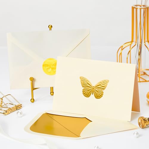 Crisky 4x6 25 Pack Blank Card and Envelope (Embossed Gold Foil Butterfly) - color: Butterfly, size: 25 Pieces