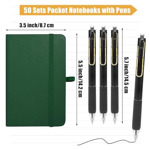 Aodaer 50 Sets Pocket Notebook Journal with Pens, 160 Pages, 3.5 x 5.5 Inch Mini Lined Journal Notebook A6 Leather Hardcover College Ruled Notepad with Pen Holder for School Office Gifts, Dark Green - color: Dark Green