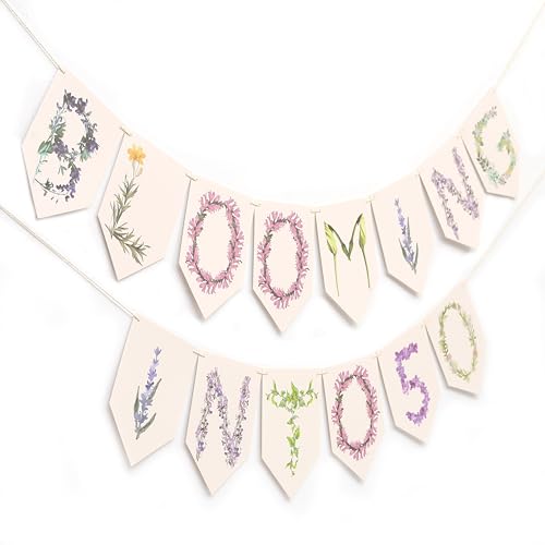 Blooming Into 50 Banner - 50th Wedding Anniversary Decoration, Floral Banner Party Decoration, Happy Fifty Birthday Theme Wreath, Milestone Birthday Party Supplies (Blooming Into 50) - color: Blooming Into 50
