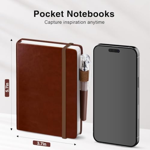 Oucaru Small Notebook 3 Pack, A6 Pocket Notebook, Mini Lined Journal - color: B-Chestnut Brown, style: 3 Pack