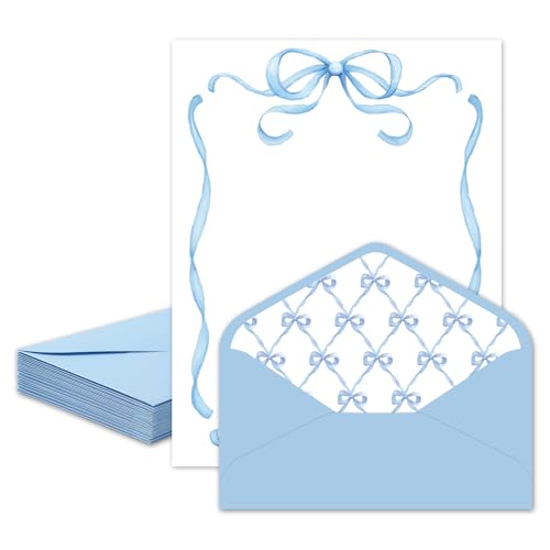 Whaline 30 Pack Blue Bow Stationery Paper Set Coquette Bowknot Letter Writing Paper with Envelopes for Birthday Baby Shower Invitation Office Printing, 8.5 x 11 Inch - color: blue