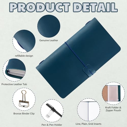 Thenshop Leather Travel Notebook 3 Inserts, Blue, Stand Size - color: Blue, size: Stand Size