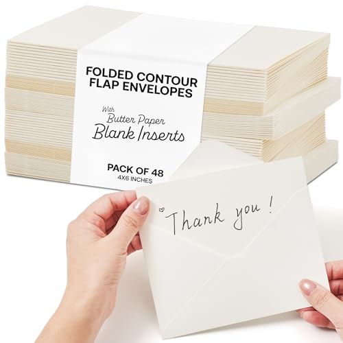 Paper Junkie Blank Greeting Cards 4x6 Folded with Ivory Envelopes – 48-Pack Premium White Cardstock for Invitations, Thank You Notes, Weddings, Birthdays, DIY Card Making & Personalized Messages - color: Cream, size: 4x6"