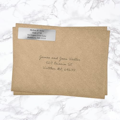 Silver Foil Personalized Return Address Labels with Elegant Dispenser - Roll of 250 Custom Stickers - color: Silver Foil, size: 250 Labels