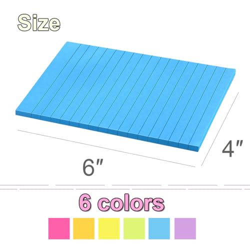 (12 Pack) Lined Sticky Notes 4x6 in,Bright Large Notepads with Lines