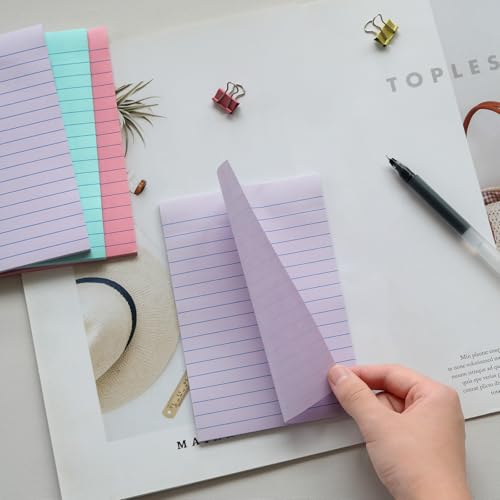 9 Pack Lined Sticky Notes with Lines 4X6 in, Orchid Frost, Pink,Blue Colors - color: Light Purple, Light Blue, Light Pink