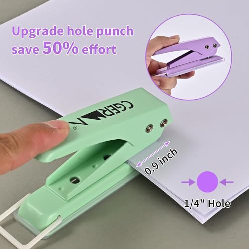Single Hole Puncher, 3 Pack ， 1/4" Hole, 50% Labor Savings, Heavy Duty Metal Punch, 15 Sheet Capacity, for ID Cards, Chipboard, Art Project, Crafts Easy Punching, - size: Assorted Colors 3 Pack