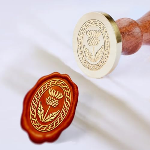 Thistle Wax Seal Stamp Replaceable Envelopes DIY Seal Stamp Vintag Flower Oval Brass Head Wooden Handle for Gift Wrap Birthday Party Invitation Card Wine Packages Back to School - style: Thistle