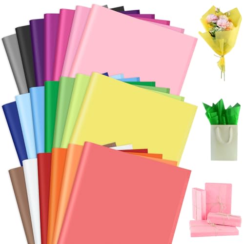 PLULON 60 Sheets Colorful Tissue Paper Bulk for Gift Bags Flower Packaging - color: Mixed Colors
