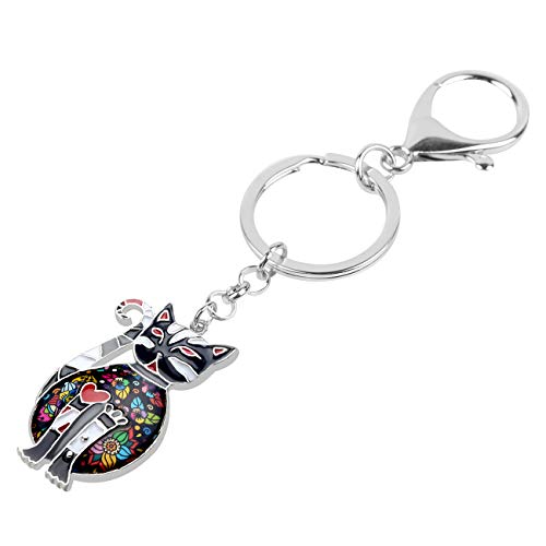 BONSNY Enamel Alloy Chain Cat Key Chains For Women Car Purse Handbag Charms keychains Gifts - color: Blackness