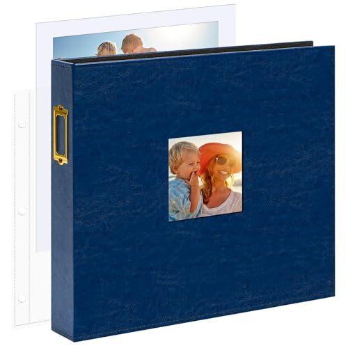 Vienrose 12x12 In 3 Ring Scrapbook Photo Album Leather Dark Blue 100 Pages | Diy Photo Album With 50 Plastic Sleeves, Blank Scrapbooks, Photobook, Wedding Baby Family Anniversary - color: Navy Blue, size: 12" x 12" 50 Sheets