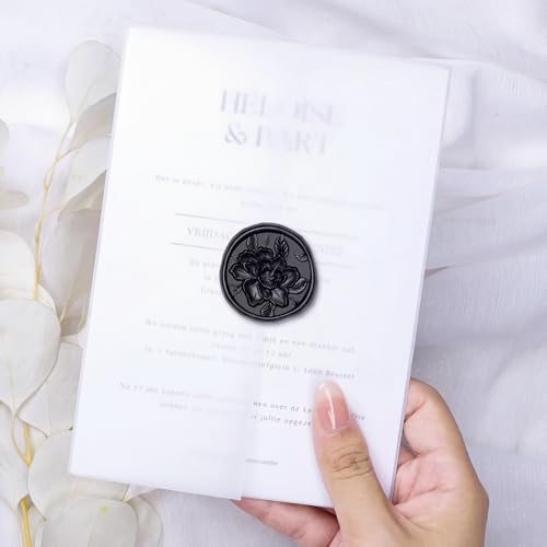 UNIQOOO Wax Seal Stickers - 3D Vintage Floral Wedding Invitation Envelope Botanical Seal Stickers, 50 Pcs Self- Adhesive Black Flower Stickers, Perfect for Invitation, Gift Wrapping, Party - color: Black, size: Vintage Floral,50