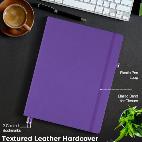 College Ruled Notebook, Hardcover Leather Journal for Women Men, 8.5" x 11" - color: Purple, size: A4 College Ruled