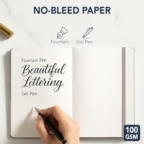 Mr. Pen- Dotted Journal Notebook, A5 Medium Size (5.7"x8.4") | 160 Pages (80 Sheets), Fabric Hardcover, 100 GSM Thick Paper, Bullet Dotted Journal for Planning, Tracking - color: misty blush