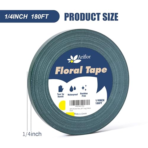 Green Floral Tape - Flower Wrap Adhesive Tape Bouquet Stem Wrapping and Floral Crafts, Wedding Bouquet Tape - 1/4 inch Wide and 180 FT Long (1/4inch) - size: 1/4inch