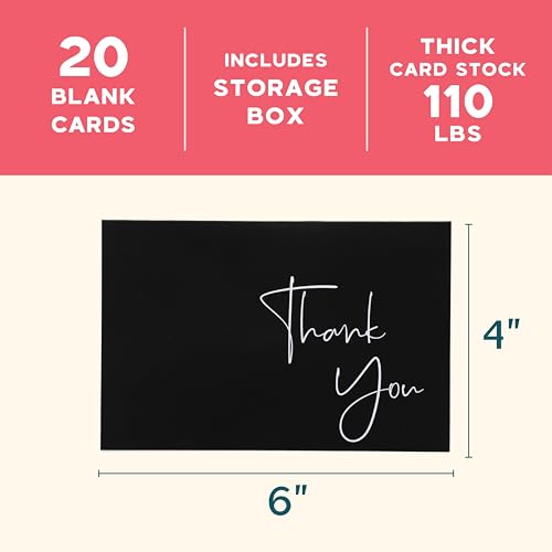 VNS Creations Thank You Cards With Envelopes - 20 Pack 4 x 6 - Black - color: Black, size: 20 Pack - 4" x 6"