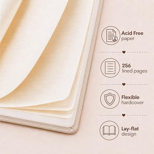 WORLD TRAVELER Eccolo Medium Lined Journal Notebook, A5 Writing Journal, 256 Ruled Ivory Pages, Ribbon Bookmark - color: 6X8 Tan