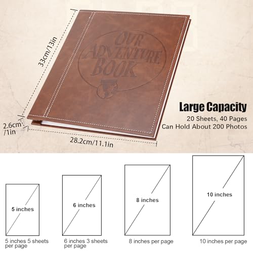 Self-Stick Page Adventure Book Scrapbook Photo Album,40 Pages Leather Cover DIY Photo Book for Family,Anniversary Wedding,Travel Memories Holds 3X5, 4X6, 6X8, 8X10 Photos (Brown) - color: Brown-1
