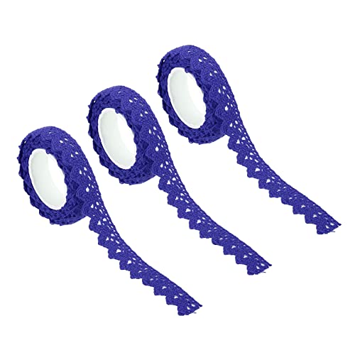PATIKIL 0.6" Wide 2 Yards Self-Adhesive Lace Tape Lace Ribbon, 3 Pack Cotton Washi Trim Stickers Masking for Craft Scrapbooking DIY Card Making, Sapphire - color: Sapphire