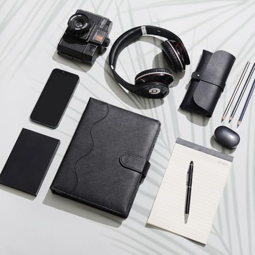 WASON A5 Binder PU Leather Journal Ring Portfolio Lined Notebook Refillable Paper Diary with Removable Clipboard Writing Notepad for Travel Business School Agenda Organizer (Black) - color: Black
