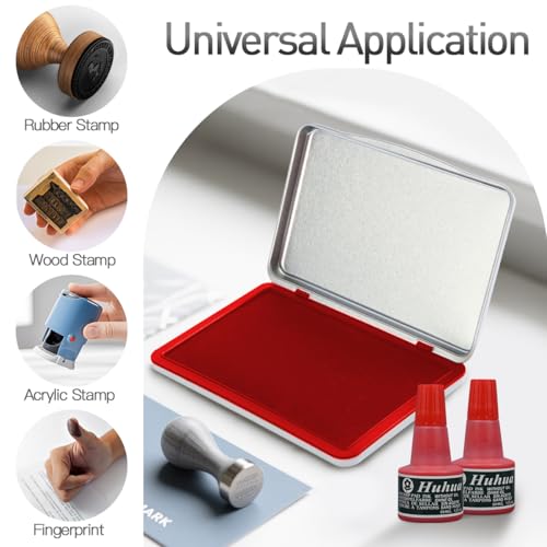 Large Red Stamp Ink Pad Set - 1 Red Stamp Pad & 2 Ink-Refills (2 oz, Red), 6.2" x 3.9" Large Red Ink Pad for Rubber Stamps, Non-Toxic, Waterproof & Permanent Felt Pad - color: Red Stamp Pad & Ink-refills (2 Oz)