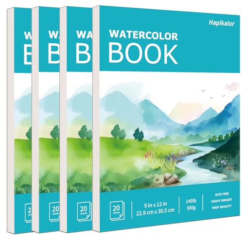 Hapikalor 4-Pack 9"x12" Watercolor Paper, 140lb/300g Water Color Paper Teal - color: Teal, size: 9" x 12"(Pack of 4) Pad