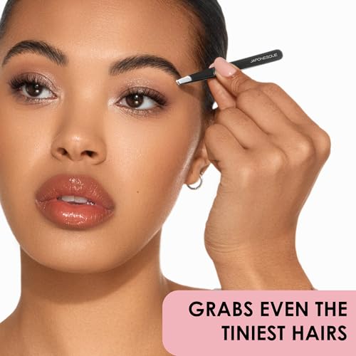 JAPONESQUE Slant and Point Tweezers Set, for Defining and Shaping Brows, Made with Hand-Sharpened Stainless, Ideal for Travel - style: Standard Set