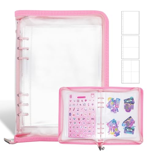 A5 Sticker Storage Organizer Binder Collecting Book Album, Pink - color: pink