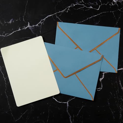 50 Pack A7 Envelopes Dusty-Blue 5 x 7 with Gold Border - color: Dusty-Blue, size: A7 (5.32x7.28)